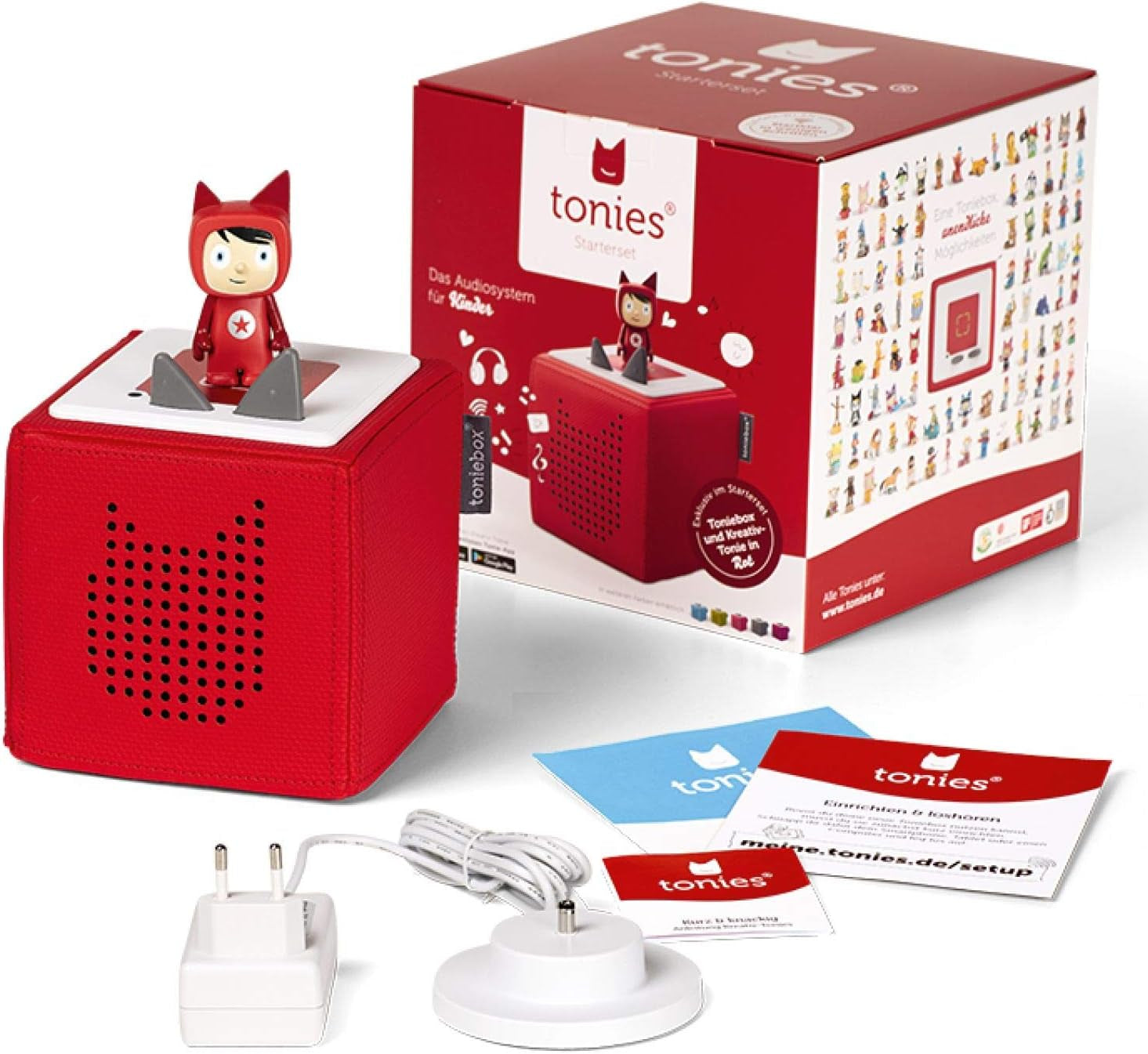 Toniebox Starter Set - Red Audioplayer for Kids with Creative Figure, 7-Hour Battery Life, Perfect for Audiobooks & Songs