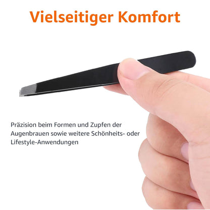 Amazon Basics Professionelle Edelstahl Pinzette mit Schräger Spitze – Perfekt für Haarentfernung, Ideal für die tägliche Beauty-Routine, Inklusive Reiseetui, Schwarz, 1er-Pack