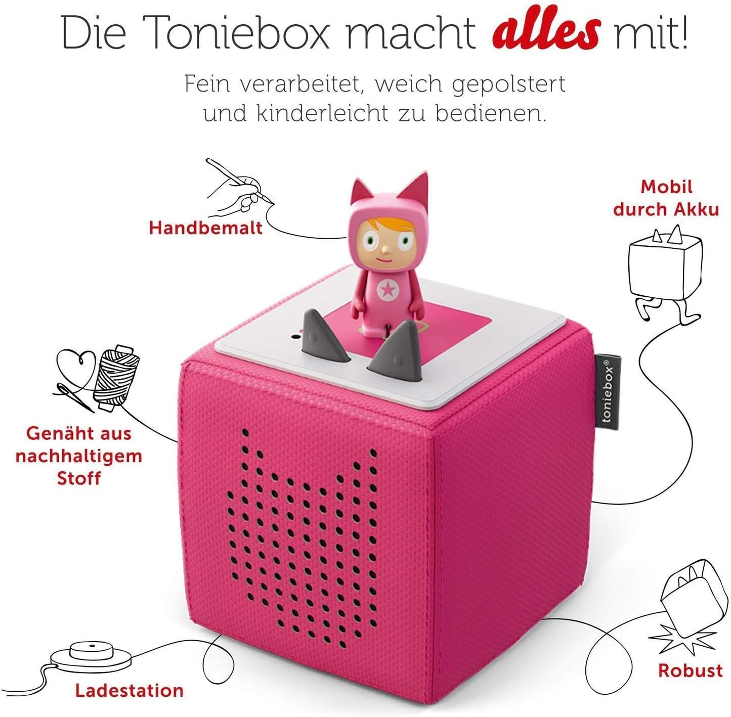 Tonies Toniebox Starter Set - Pink Kids' Wireless Audio Player with Creative Figure & 7-Hour Battery - Ideal for Audiobooks & Songs!