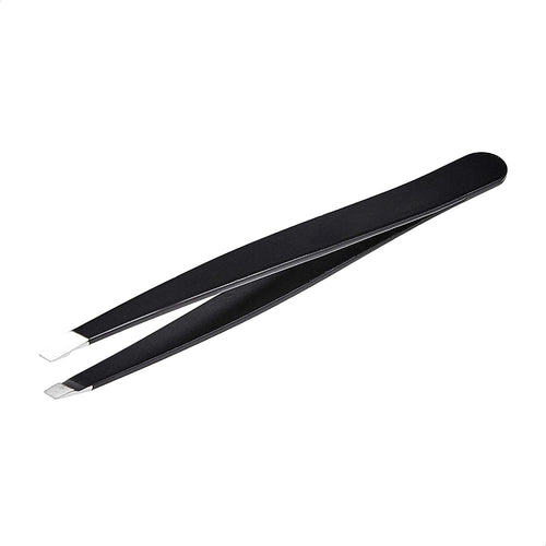 Amazon Basics Professionelle Edelstahl Pinzette mit Schräger Spitze – Perfekt für Haarentfernung, Ideal für die tägliche Beauty-Routine, Inklusive Reiseetui, Schwarz, 1er-Pack