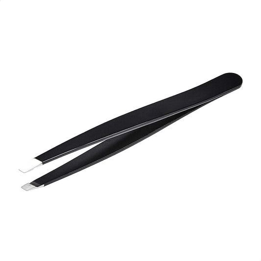 Amazon Basics Professionelle Edelstahl Pinzette mit Schräger Spitze – Perfekt für Haarentfernung, Ideal für die tägliche Beauty-Routine, Inklusive Reiseetui, Schwarz, 1er-Pack