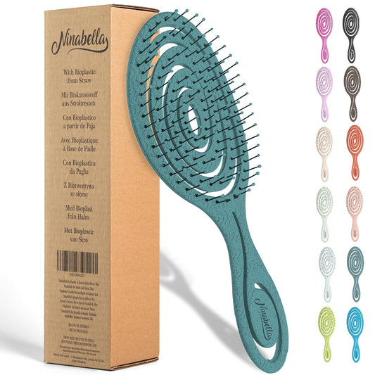 Ninabella Teal Eco-Friendly Detangler Brush - Effortless No-Tug Design for Curls, Wet & Long Hair