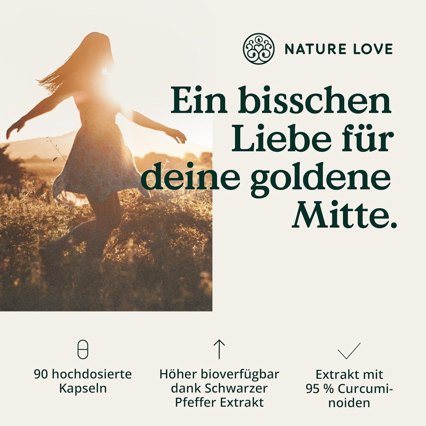 NATURE LOVE® Curcuma Extrakt 15000Mg - 90 Kurkuma Kapseln - Hochdosiert 95% Curcumin Pro Kapsel - Mit Schwarzem Pfeffer - Vegan, Laborgeprüft & in Deutschland Produziert