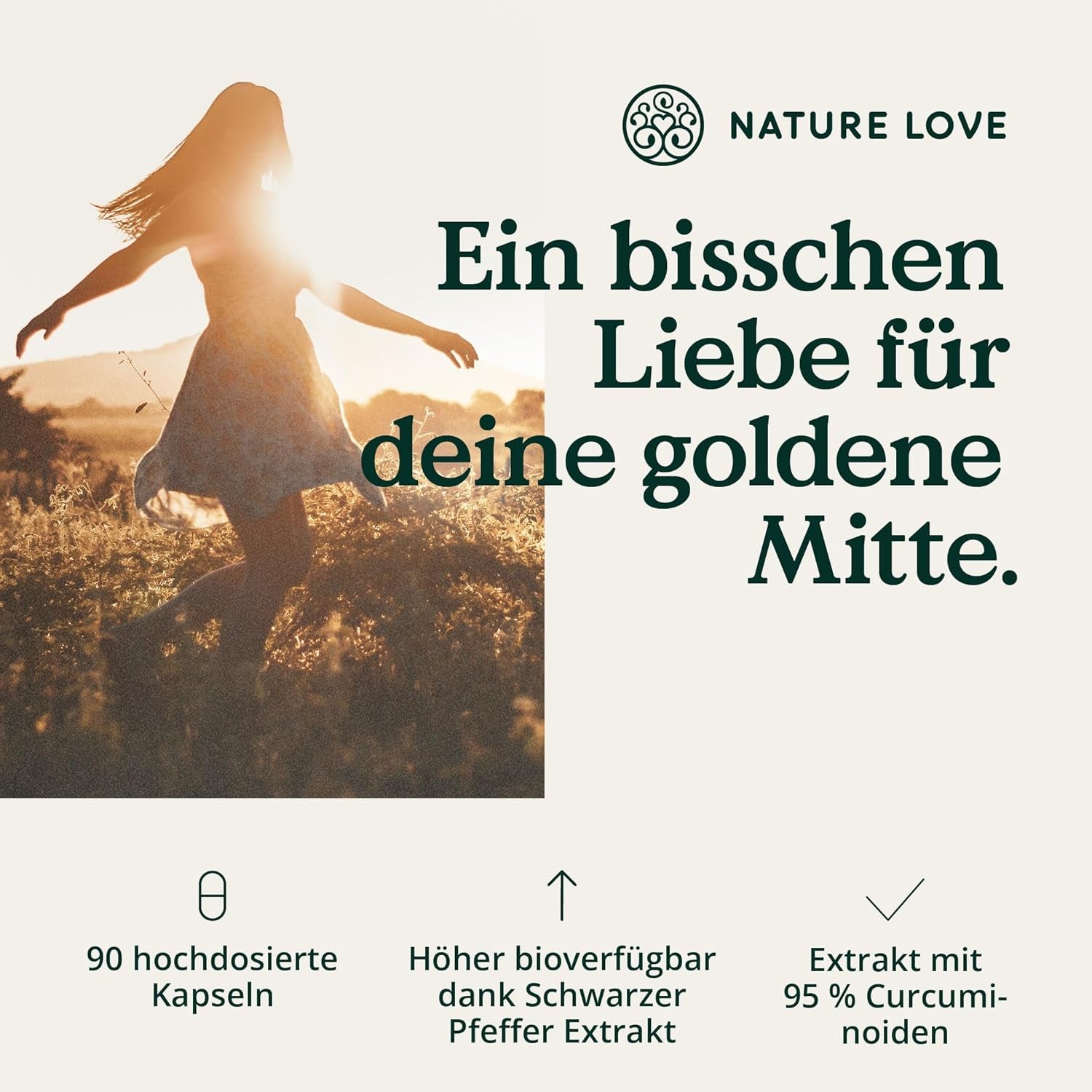 NATURE LOVE® Curcuma Extrakt 15000Mg - 90 Kurkuma Kapseln - Hochdosiert 95% Curcumin Pro Kapsel - Mit Schwarzem Pfeffer - Vegan, Laborgeprüft & in Deutschland Produziert