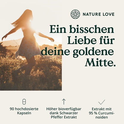 NATURE LOVE® Curcuma Extrakt 15000Mg - 90 Kurkuma Kapseln - Hochdosiert 95% Curcumin Pro Kapsel - Mit Schwarzem Pfeffer - Vegan, Laborgeprüft & in Deutschland Produziert
