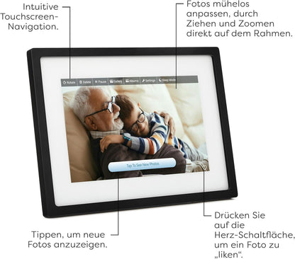 Frame - 10" WLAN Digitaler Bilderrahmen mit Touch-Screen | Sofort Fotos per E-Mail oder App senden | Ideales Geschenk mit Cloud Storage