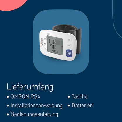 OMRON RS4 Automatisches Handgelenk-Blutdruckmessgerät, Testsieger Stiftung Warentest 11/2023, Klinisch Validiert, Mit Speicher, Positionierungssensor Für Genaue Messung, Manschettensitzkontrolle