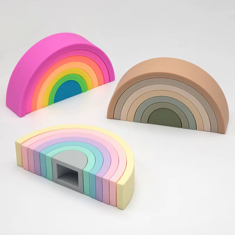 TYRY.HU BPA Free Rainbow Silicone Baby Building Blocks - 6-10 Pcs Soft 3D Educational Montessori Toys & Teething Gifts for Kids
