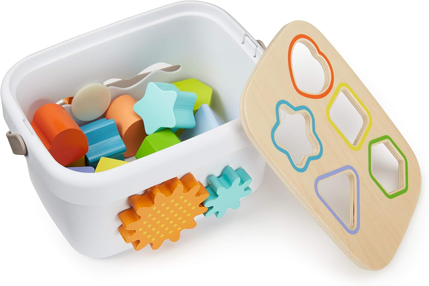 Amazon Basics Klassisches Holzspielzeug-Set mit Formensortierspiel und Regenbogen-Stapelspiel – 16 Teile, Mehrfarbig, Fördert Kreativität und Motorik