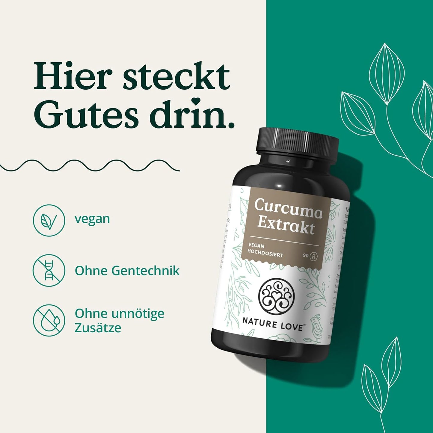 NATURE LOVE® Curcuma Extrakt 15000Mg - 90 Kurkuma Kapseln - Hochdosiert 95% Curcumin Pro Kapsel - Mit Schwarzem Pfeffer - Vegan, Laborgeprüft & in Deutschland Produziert