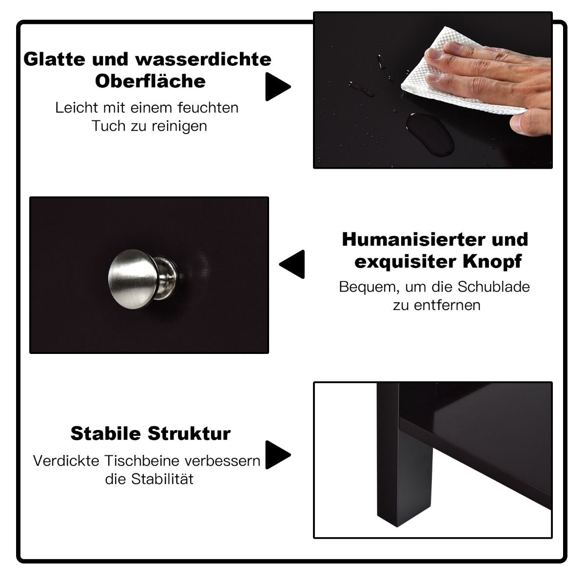 Nachttisch 2-Stufige Nachtkommode Moderner Nachtschrank Mit Schublade Schwarz
