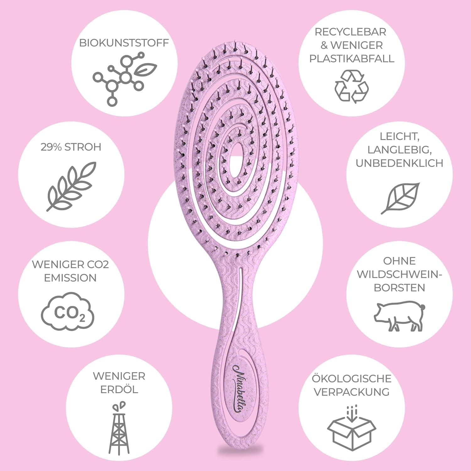 Ninabella Entwirrbürste: Sanfte, nachhaltige Haarbürste in Lilac - Ideal für Locken & nasses Haar für die ganze Familie!