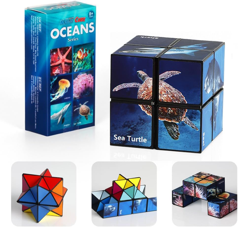 3D Zauberwürfel Set - Star Cube Puzzle für Kinder & Erwachsene im Wald, Dinosaurier & Meereskreaturen Design (3er Pack)