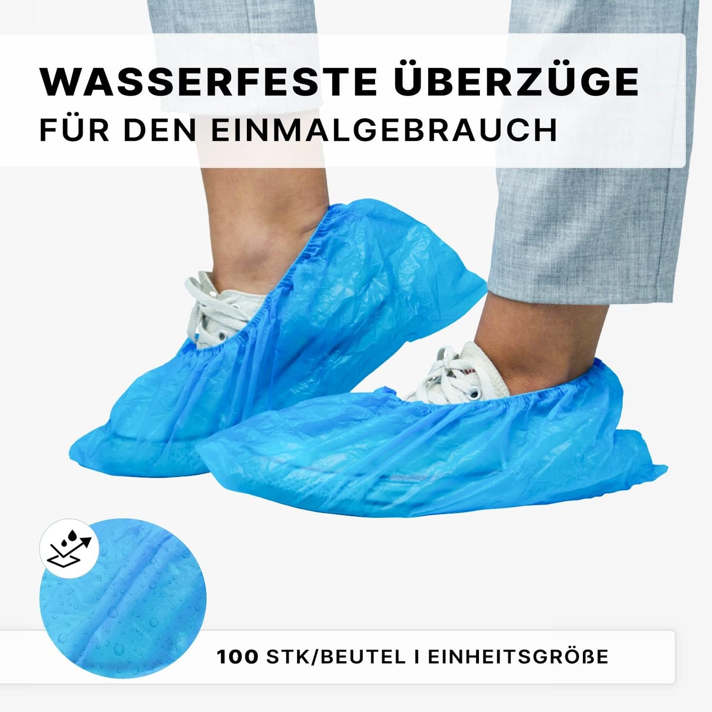 ARNOMED Einweg Schuhüberzieher - Wasserdichte CPE Überschuhe für Baustelle, 100 Stück, Latexfrei und Stark - Perfekt als Regenschutz!
