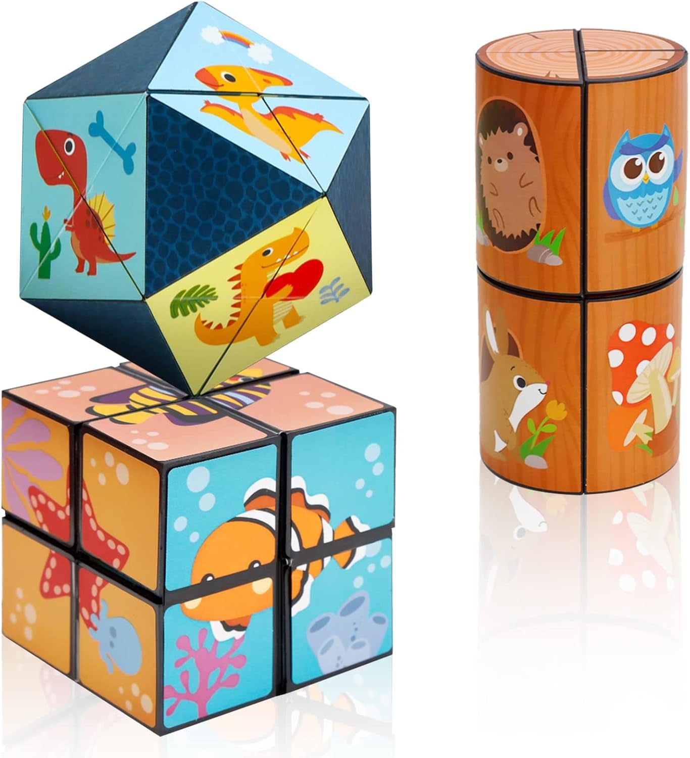 3D Zauberwürfel Set - Star Cube Puzzle für Kinder & Erwachsene im Wald, Dinosaurier & Meereskreaturen Design (3er Pack)