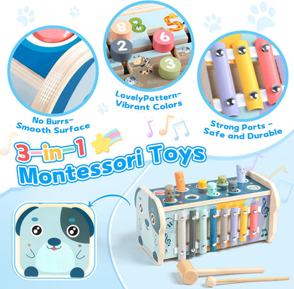 Fajiabao Montessori Motorikspielzeug aus Holz für Kinder ab 1 Jahr - Hammerspiel Xylophon, Ideal als Geschenk für Mädchen und Jungen zu Geburtstagen!