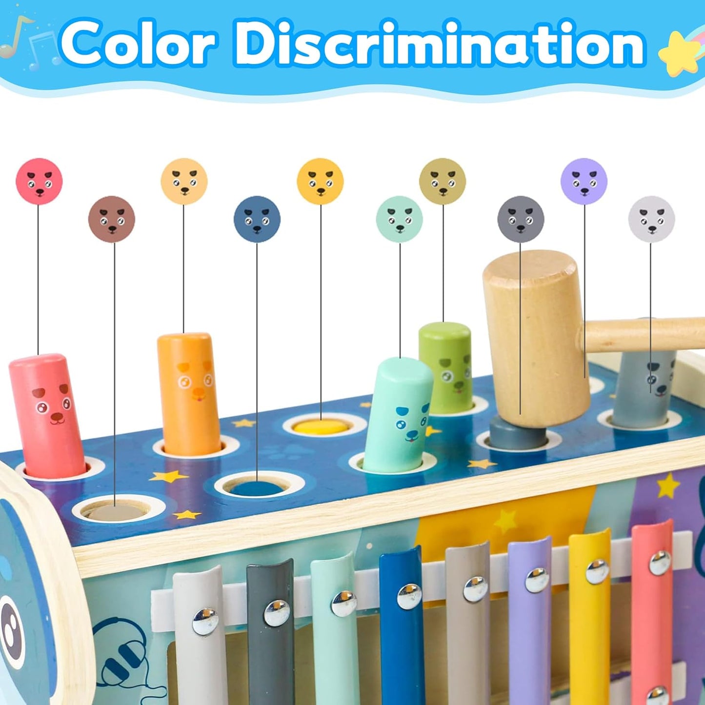 Fajiabao Montessori Motorikspielzeug aus Holz für Kinder ab 1 Jahr - Hammerspiel Xylophon, Ideal als Geschenk für Mädchen und Jungen zu Geburtstagen!