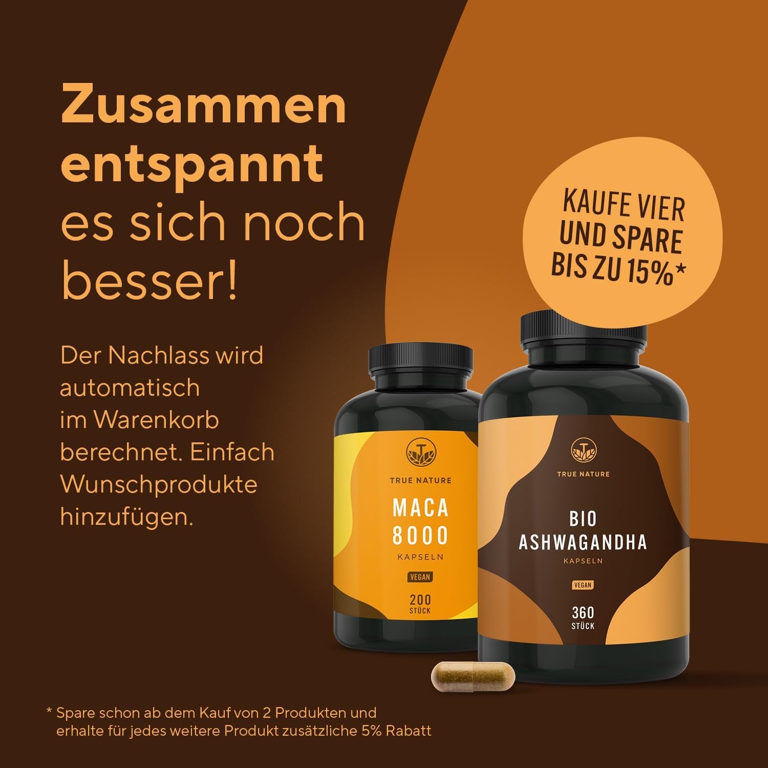 Bio Ashwagandha - 360 Kapseln (BIG PACK) - Hochdosierte 2600Mg Pro Tag (90 Tage) - 650Mg Pro Kapsel - Indische Bio Schlafbeere - Vegan, Deutsche Produktion - TRUE NATURE