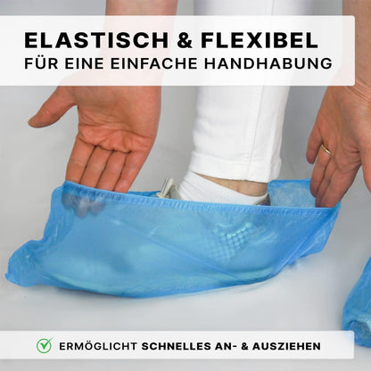 ARNOMED Einweg Schuhüberzieher - 200 Stück | Wasserdichte CPE Überschuhe, Latexfrei - Ideale Schuhschutz für Baustellen und Regen