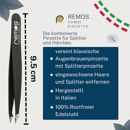REMOS Kombipinzette Edelstahl [Inox]Rostfrei 9.5 Cm - 2In1 Für Splitter - Haare