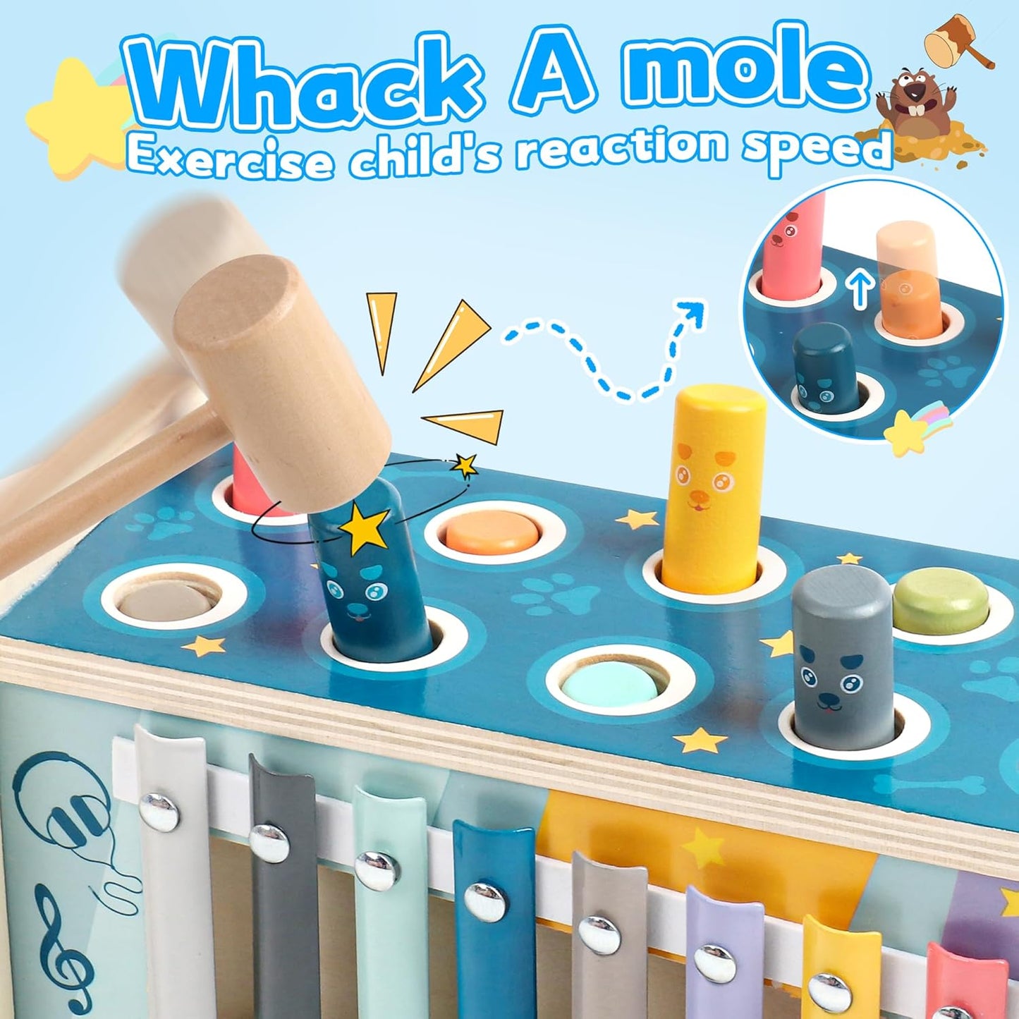 Fajiabao Montessori Motorikspielzeug aus Holz für Kinder ab 1 Jahr - Hammerspiel Xylophon, Ideal als Geschenk für Mädchen und Jungen zu Geburtstagen!