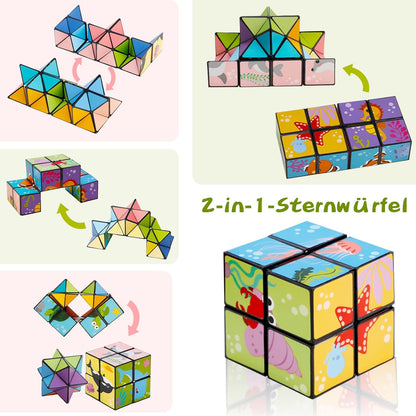 3D Zauberwürfel Set - Star Cube Puzzle für Kinder & Erwachsene im Wald, Dinosaurier & Meereskreaturen Design (3er Pack)