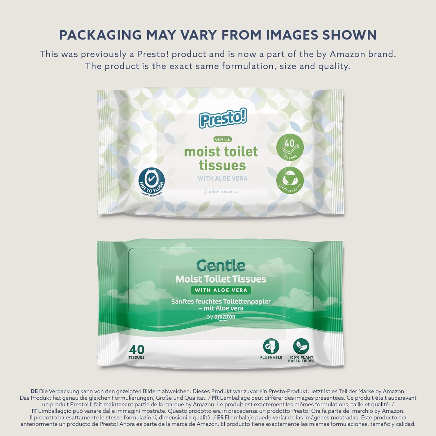 Sanftes Feuchtes Toilettenpapier mit Aloe Vera, Spülbar, 240 Blatt (6 Packungen à 40 Blatt) - Ehemals Presto!