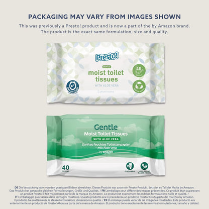 Sanftes Feuchtes Toilettenpapier mit Aloe Vera, Spülbar, 240 Blatt (6 Packungen à 40 Blatt) - Ehemals Presto!