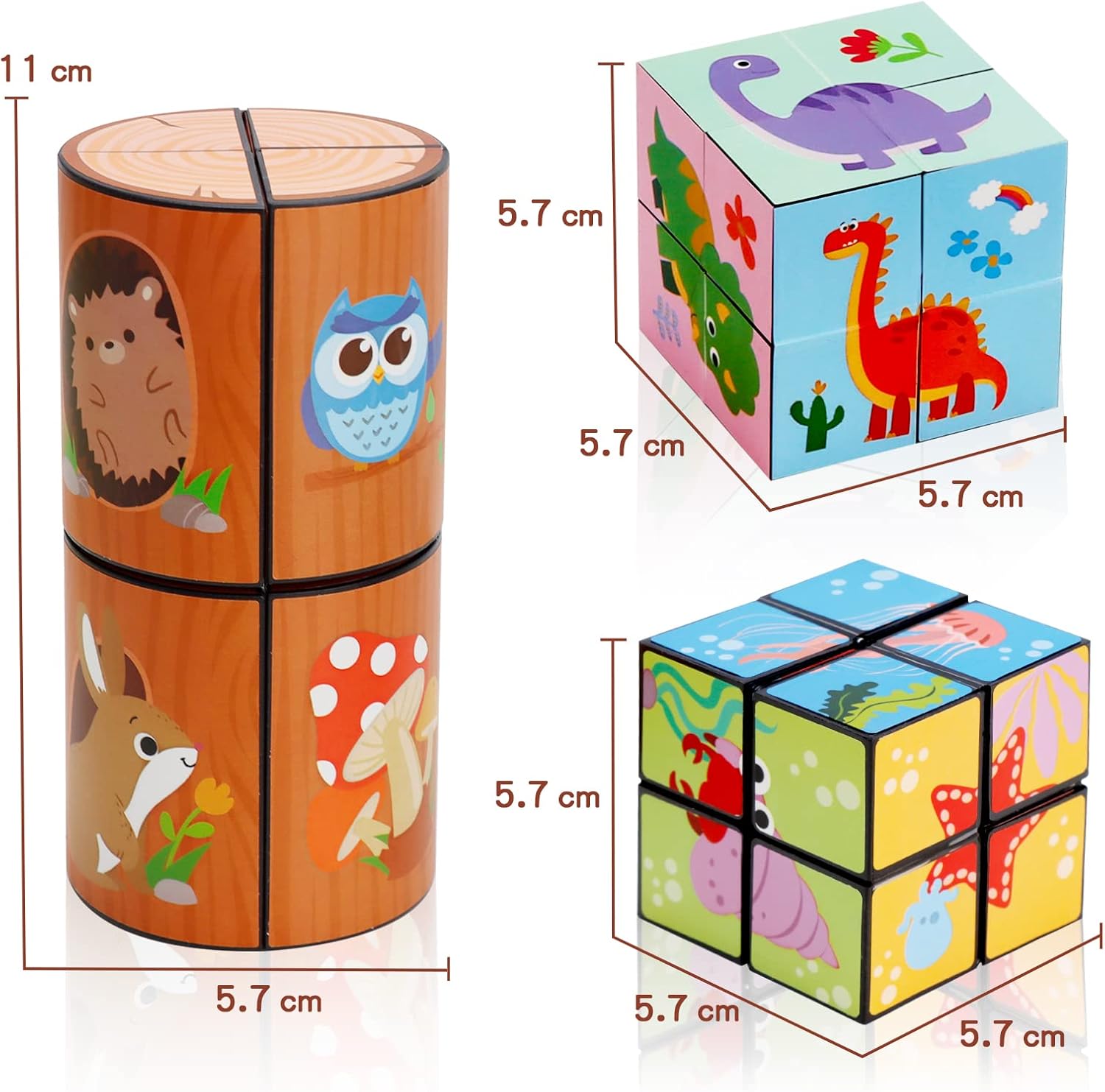 3D Zauberwürfel Set - Star Cube Puzzle für Kinder & Erwachsene im Wald, Dinosaurier & Meereskreaturen Design (3er Pack)