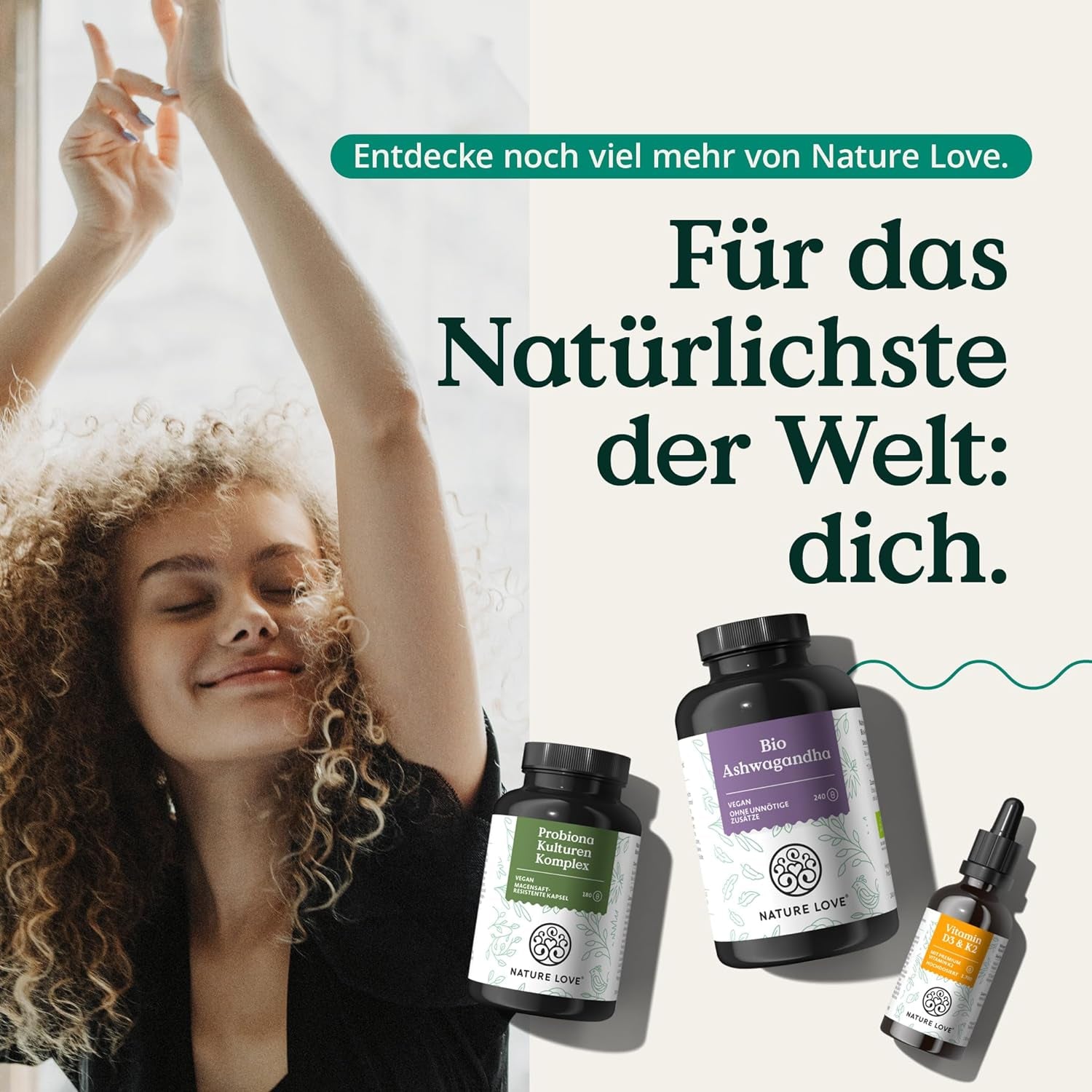 NATURE LOVE® Einfach Loslassen Set Mit Vanessa Mai - 240 Kapseln Bio Ashwagandha Mit Je 1950Mg Je Tagesdosis - Melatoninspray Neutral Mit 0,5Mg Pro Tagesdosis - Hochdosiert
