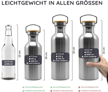 Nachhaltige Bambaw Edelstahl Trinkflasche 750ml – Sableigrün, Ideal für Outdoor-Aktivitäten, Nicht-Isoliert