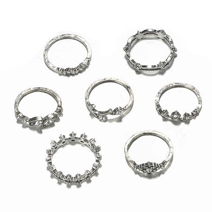 Bohemia Antique Gold Color Elephant Flower Rose Heart Crown Carved Rings Set Vintage Animal Joint Ring Women'S Jewelry