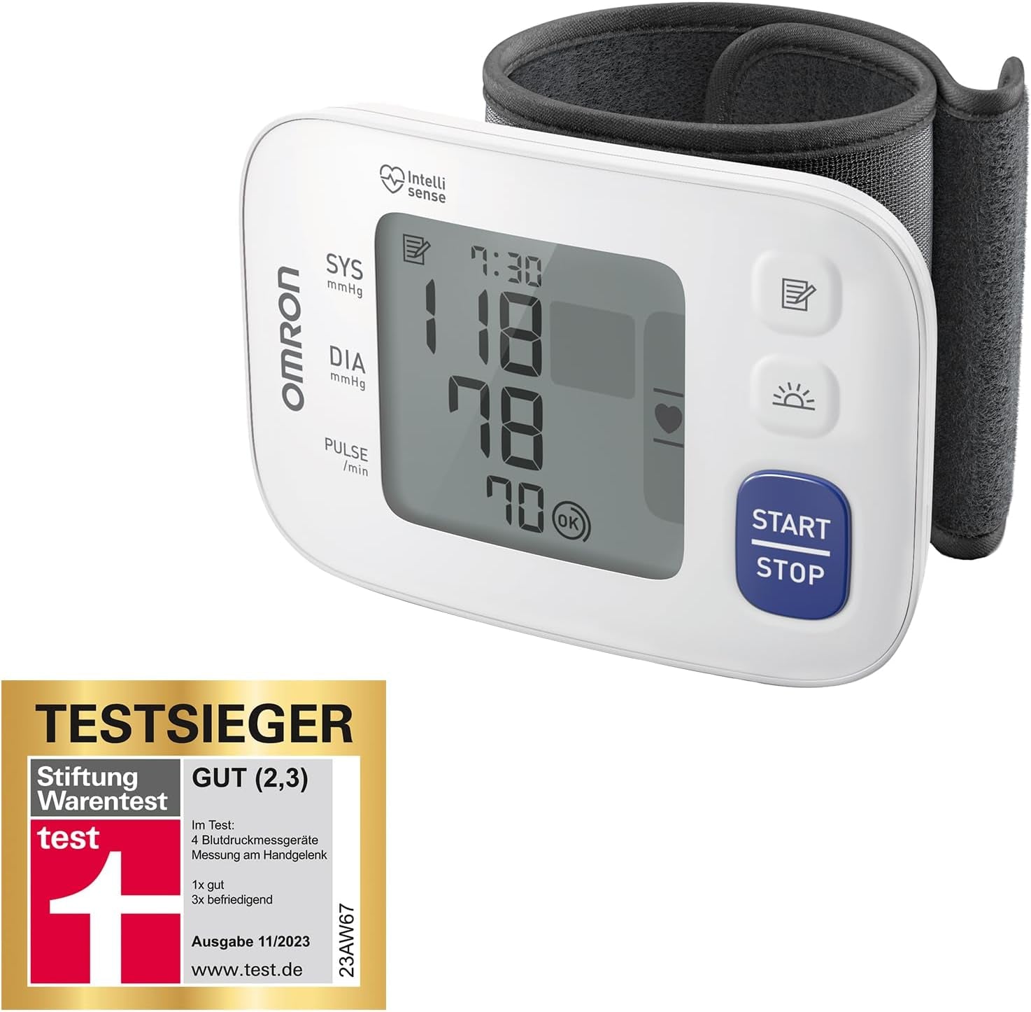 OMRON RS4 Automatisches Handgelenk-Blutdruckmessgerät, Testsieger Stiftung Warentest 11/2023, Klinisch Validiert, Mit Speicher, Positionierungssensor Für Genaue Messung, Manschettensitzkontrolle