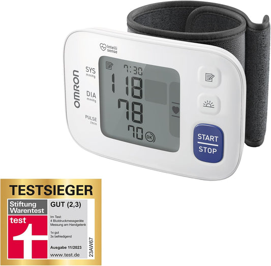 OMRON RS4 Automatisches Handgelenk-Blutdruckmessgerät, Testsieger Stiftung Warentest 11/2023, Klinisch Validiert, Mit Speicher, Positionierungssensor Für Genaue Messung, Manschettensitzkontrolle