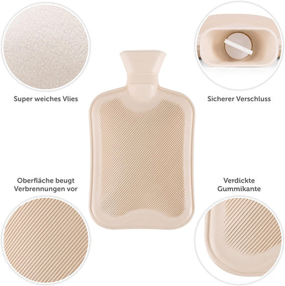 Indulge in Comfort: Luxurious Leak-Proof Blumtal Premium Hot Water Bottle with Plush Polar Fleece Cover - Elegant White Design