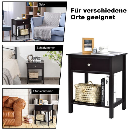 Nachttisch 2-Stufige Nachtkommode Moderner Nachtschrank Mit Schublade Schwarz