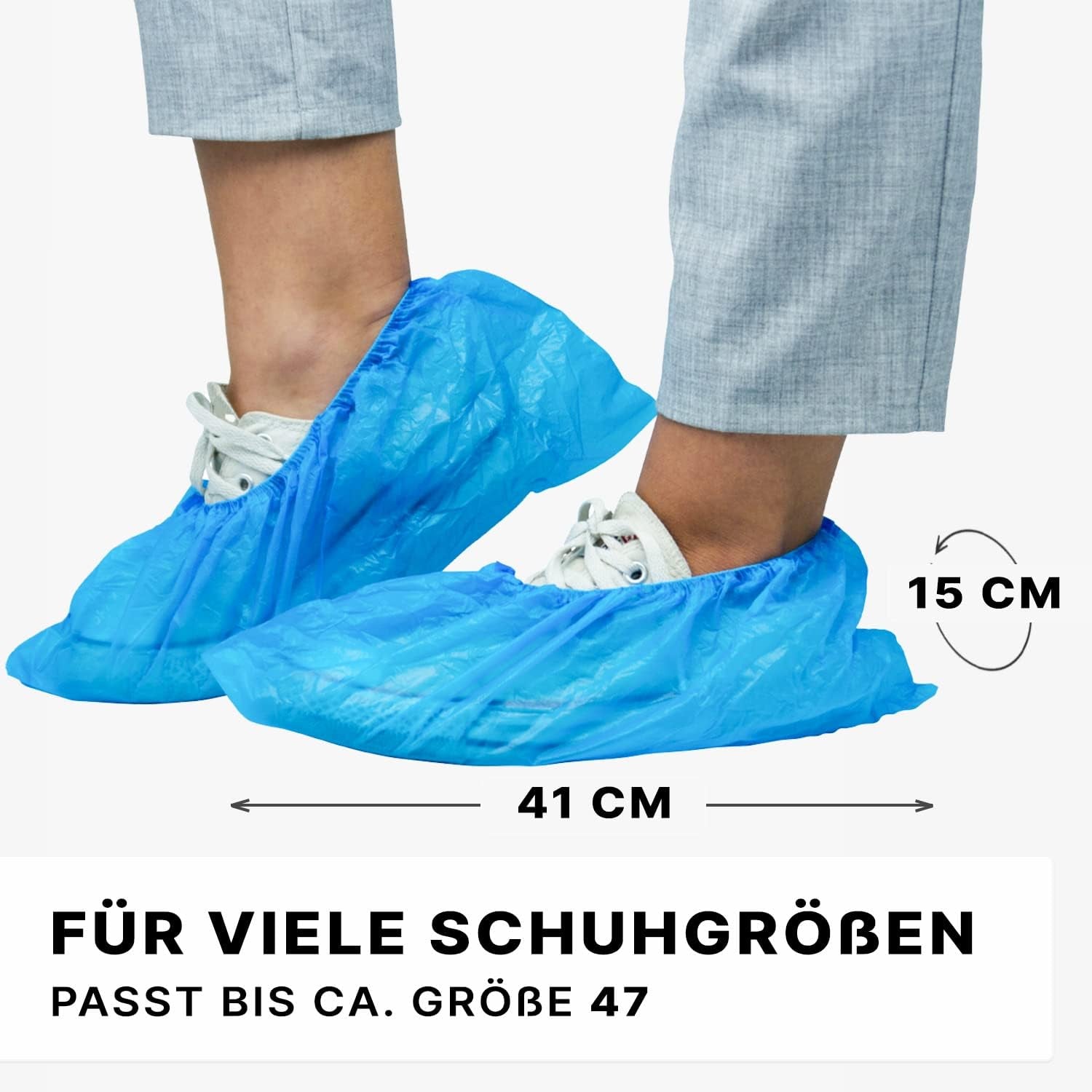ARNOMED Einweg Schuhüberzieher - Wasserdichte CPE Überschuhe für Baustelle, 100 Stück, Latexfrei und Stark - Perfekt als Regenschutz!
