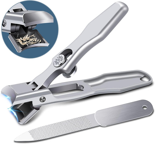 DRMODE 2024 Neuer Nagelknipser Mit Auffangbehälter,Upgrade Wide Kieferöffnung Zehennagelknipser Für Dicke Nägel,Edelstahl Nagelknipser Fußnägel Groß Nail Clippers Mit Scharf Gebogene Klinge Für Männer