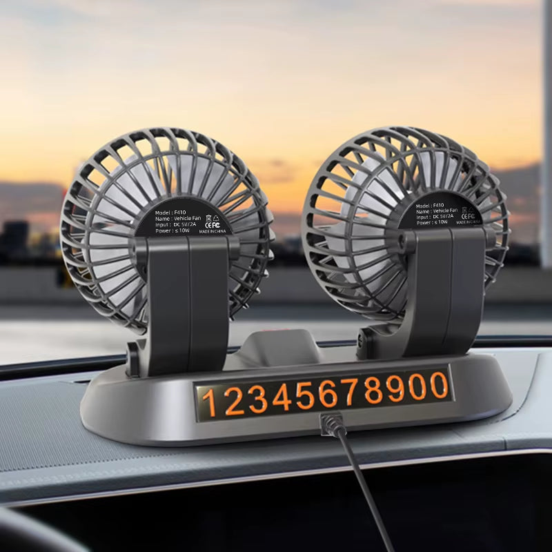 5V 12V 24V Car Cooling Fan 360° Adjustable Dual Head Air Fan 2-Speeds Automotive Electric Fan for Dashboard RV Truck Accessories