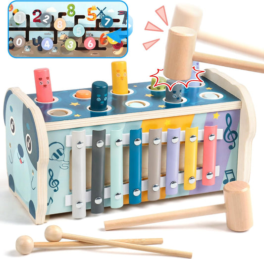 Fajiabao Montessori Motorikspielzeug aus Holz für Kinder ab 1 Jahr - Hammerspiel Xylophon, Ideal als Geschenk für Mädchen und Jungen zu Geburtstagen!
