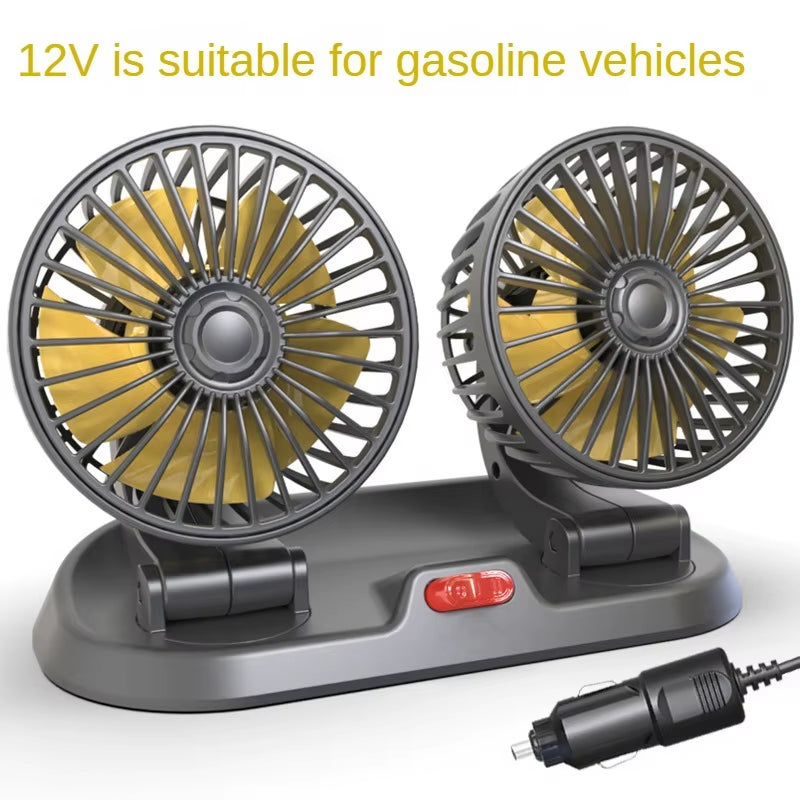 5V 12V 24V Car Cooling Fan 360° Adjustable Dual Head Air Fan 2-Speeds Automotive Electric Fan for Dashboard RV Truck Accessories
