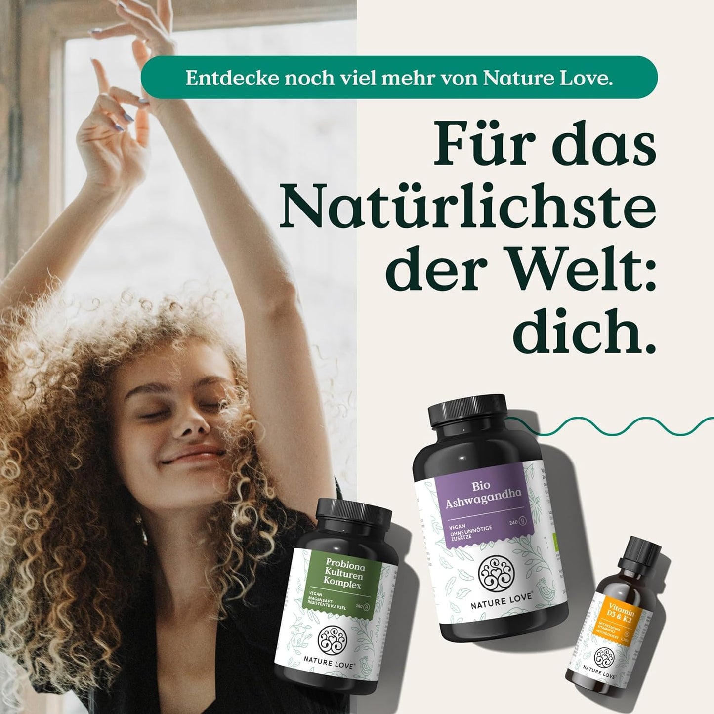 NATURE LOVE® Bio Ashwagandha - 240 Kapseln - Hochdosiert Mit 1950Mg Je Tagesdosis - Hochwertige Indische Schlafbeere - Laborgeprüft, Vegan, in Deutschland Produziert