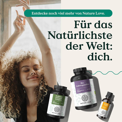 NATURE LOVE® Bio Ashwagandha - 240 Kapseln - Hochdosiert Mit 1950Mg Je Tagesdosis - Hochwertige Indische Schlafbeere - Laborgeprüft, Vegan, in Deutschland Produziert