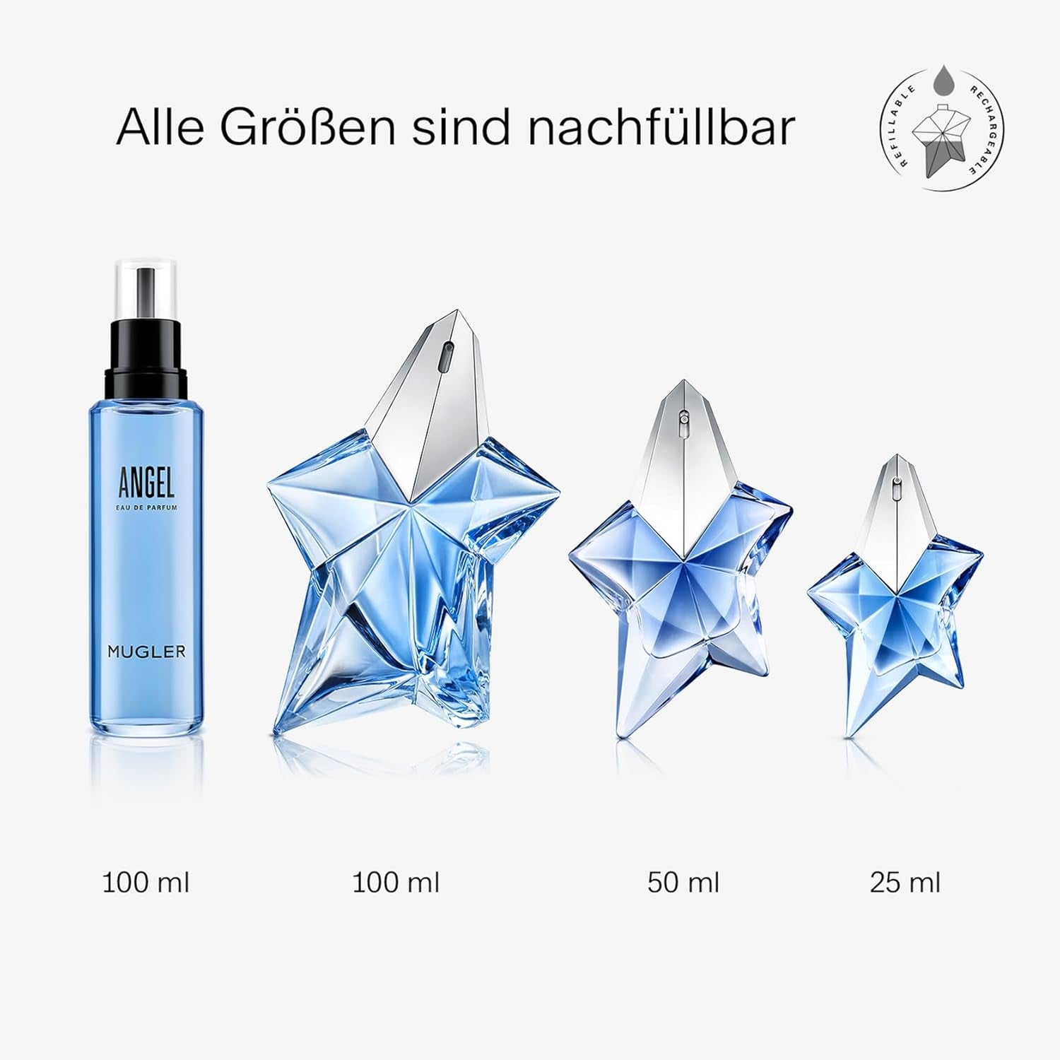 MUGLER Angel Eau De Parfum, Damen-Parfum, Amberartiger Gourmand-Duft, Faszinierender Duft, Nachfüllbar