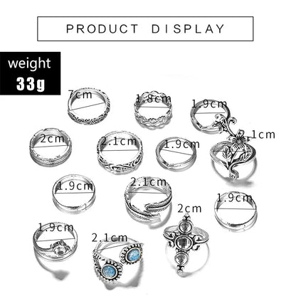 Bohemia Antique Gold Color Elephant Flower Rose Heart Crown Carved Rings Set Vintage Animal Joint Ring Women'S Jewelry