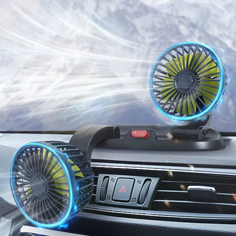 5V 12V 24V Car Cooling Fan 360° Adjustable Dual Head Air Fan 2-Speeds Automotive Electric Fan for Dashboard RV Truck Accessories