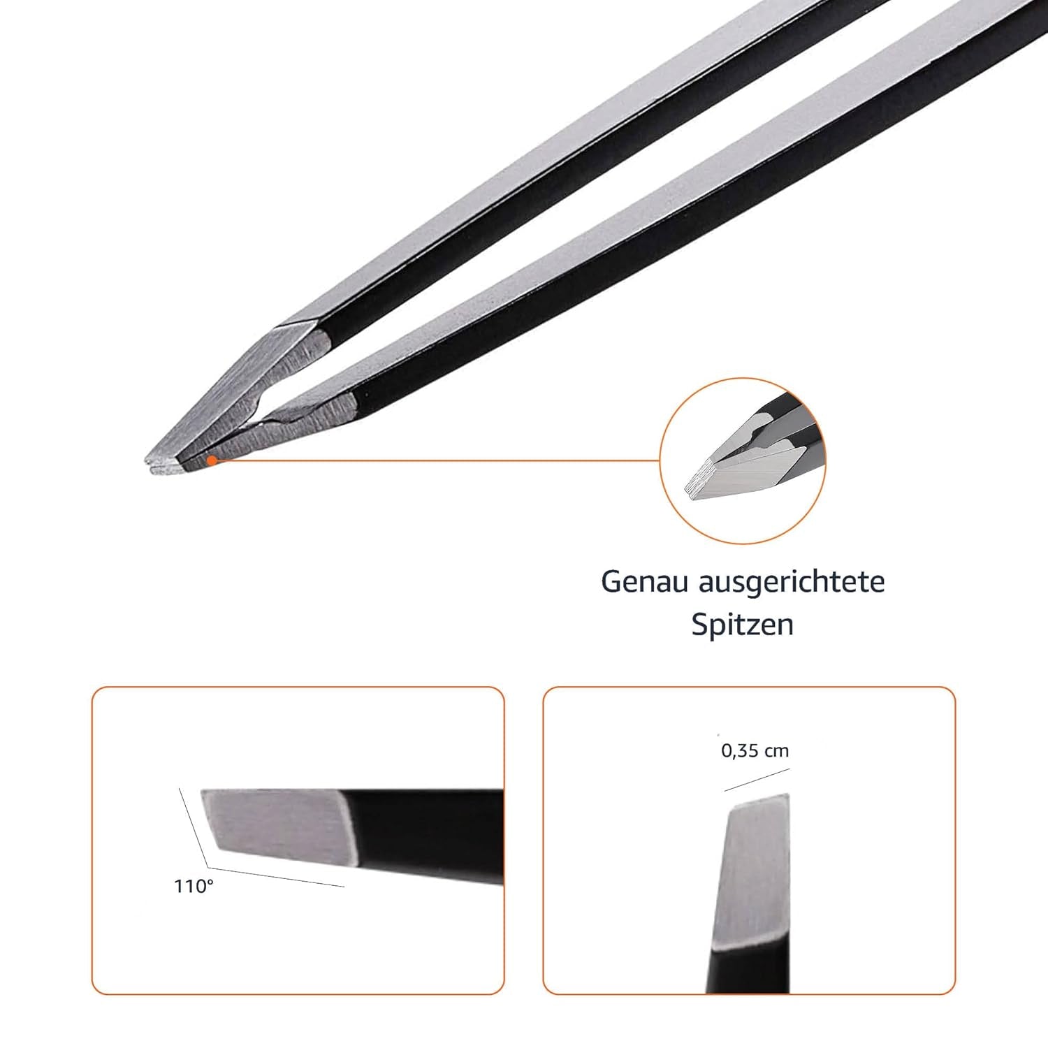 Amazon Basics Professionelle Edelstahl Pinzette mit Schräger Spitze – Perfekt für Haarentfernung, Ideal für die tägliche Beauty-Routine, Inklusive Reiseetui, Schwarz, 1er-Pack