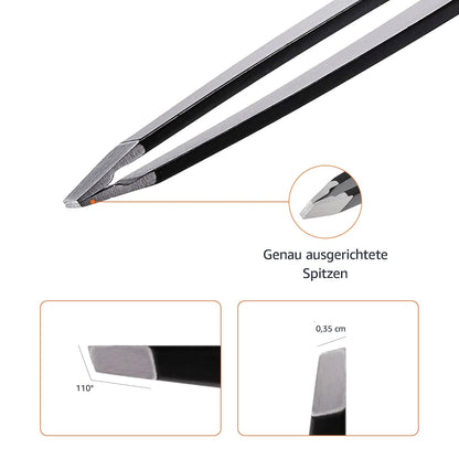 Amazon Basics Professionelle Edelstahl Pinzette mit Schräger Spitze – Perfekt für Haarentfernung, Ideal für die tägliche Beauty-Routine, Inklusive Reiseetui, Schwarz, 1er-Pack