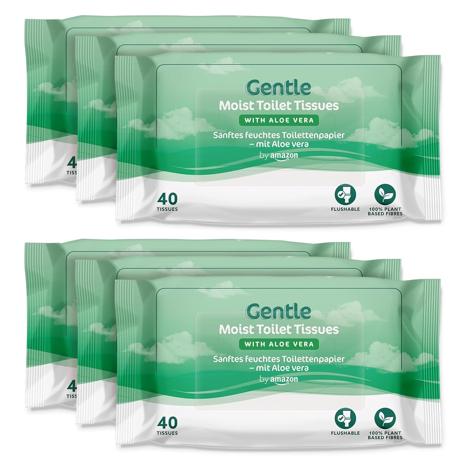 Sanftes Feuchtes Toilettenpapier mit Aloe Vera, Spülbar, 240 Blatt (6 Packungen à 40 Blatt) - Ehemals Presto!