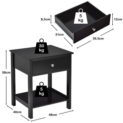 Nachttisch 2-Stufige Nachtkommode Moderner Nachtschrank Mit Schublade Schwarz